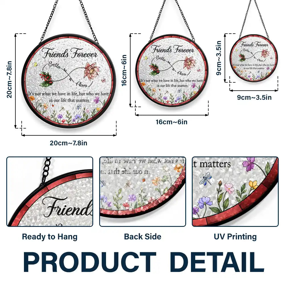 Afro Besties,Christmas,Gift For Bestie,Sentimental,Vector - Gift For Best Friend - Personalized Infinity Birth Month Flower Stained Glass Window Hanging Suncatcher