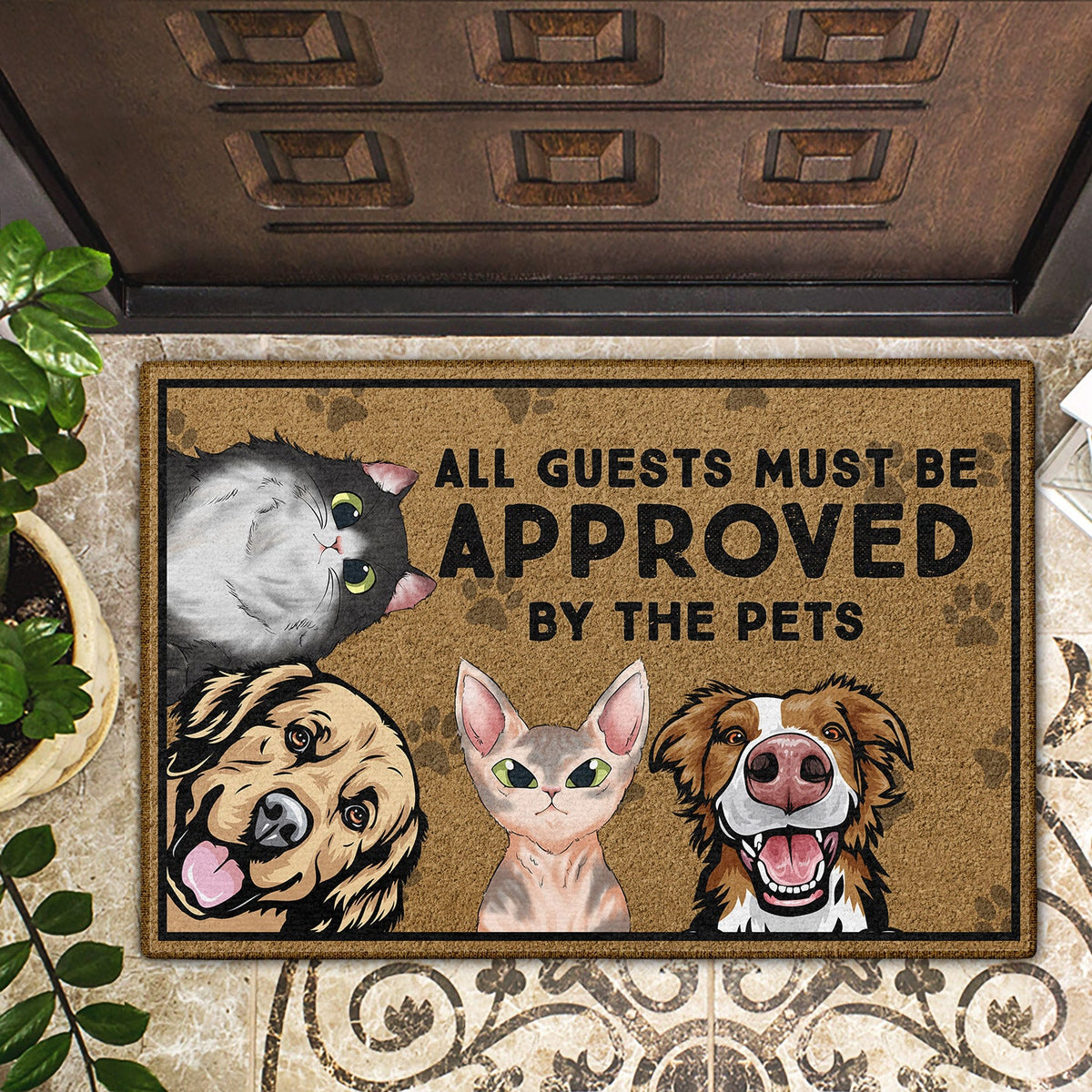 All Guests Must Be Approved By The Pets - Home Decor, Birthday, Housewarming Gift For Dog Lovers & Cat Lovers - Personalized Custom Doormat