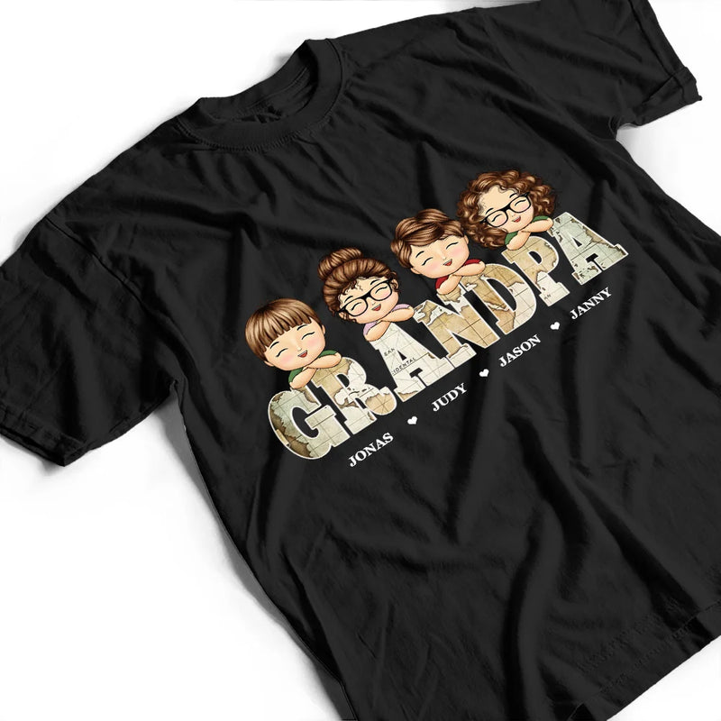 Gift For Father, Gift For Grandpa, Dad - Children, Happy - Vintage Map Dad Grandad Title - Personalised T Shirt