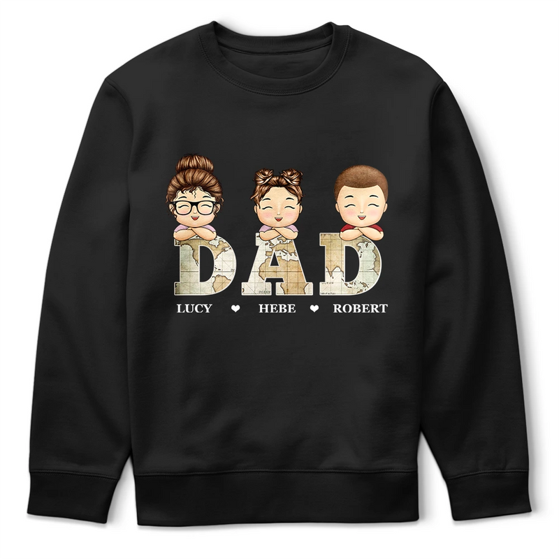 Gift For Father, Gift For Grandpa, Dad - Children, Happy - Vintage Map Dad Grandad Title - Personalised T Shirt