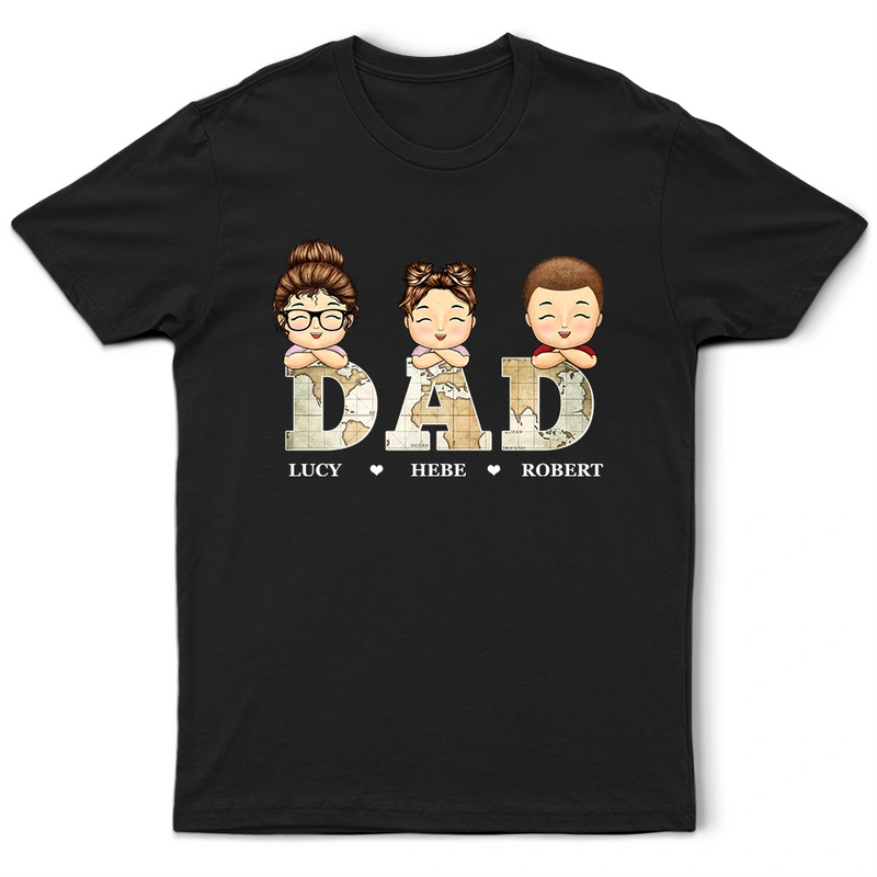 Gift For Father, Gift For Grandpa, Dad - Children, Happy - Vintage Map Dad Grandad Title - Personalised T Shirt