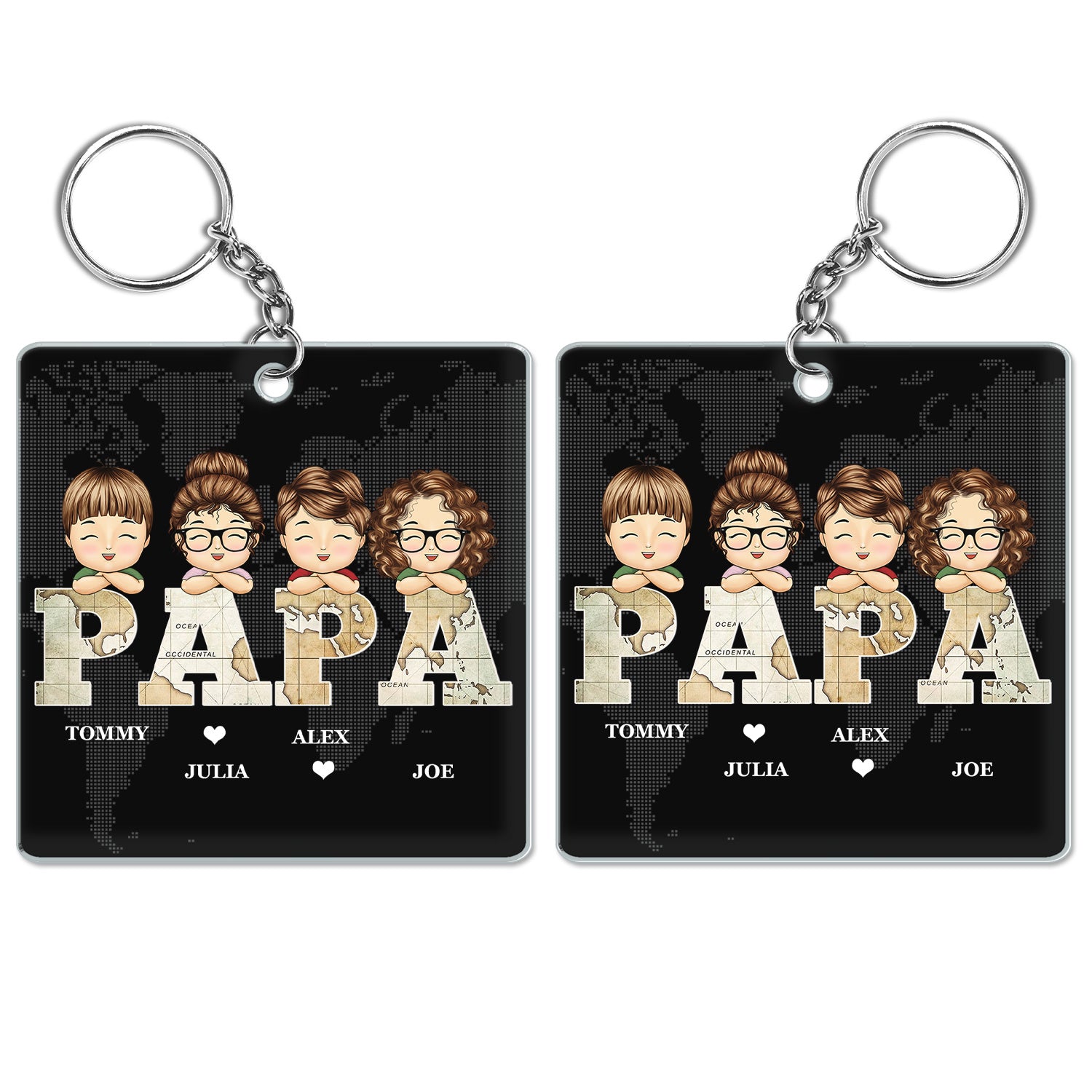 Vintage Map Papa Title - Birthday, Loving Gift For Dad, Father, Papa, Grandpa, Grandfather - Personalized Custom Acrylic Keychain