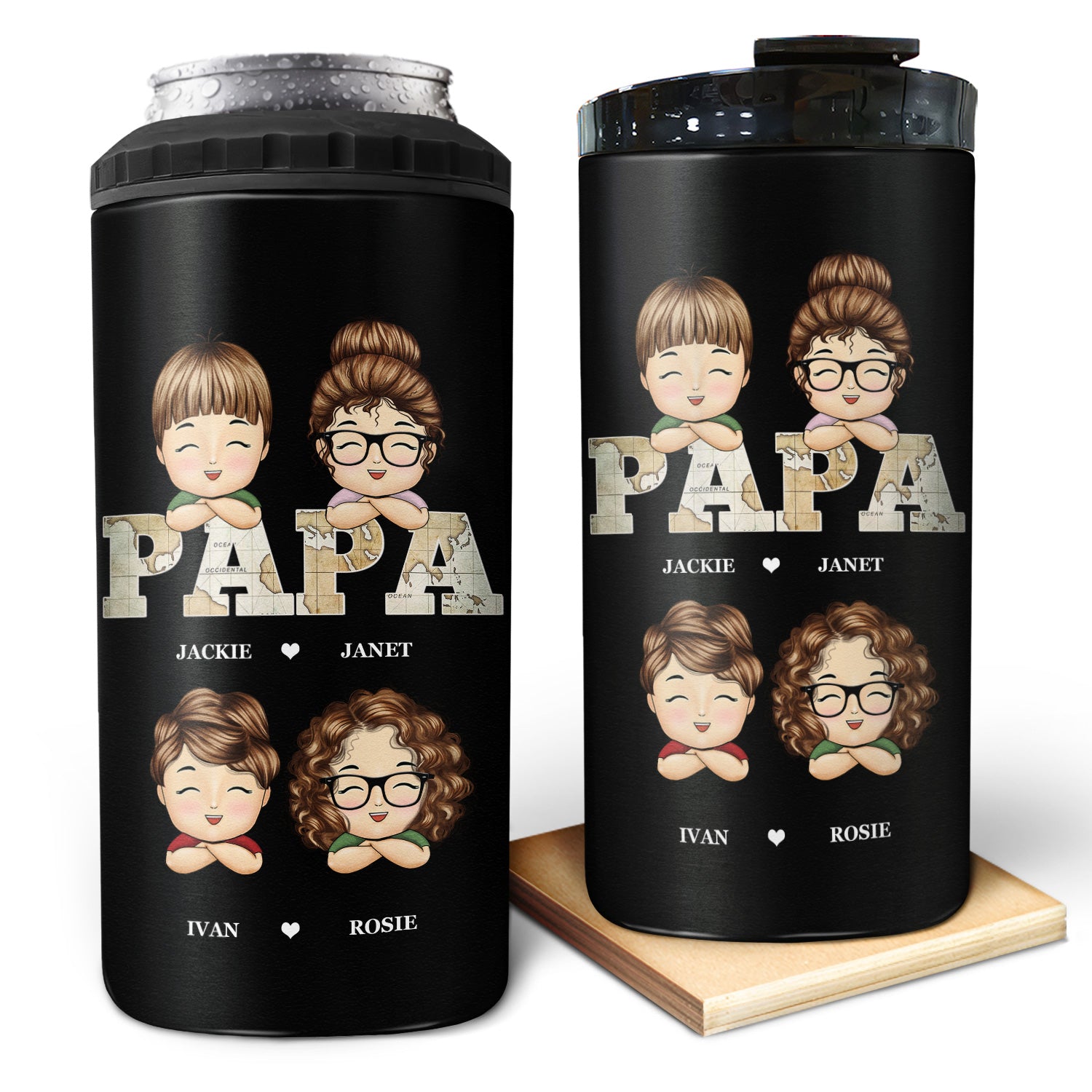 Vintage Map Papa Title - Birthday, Loving Gift For Dad, Father, Papa, Grandpa, Grandfather - Personalized Custom 4 In 1 Can Cooler Tumbler