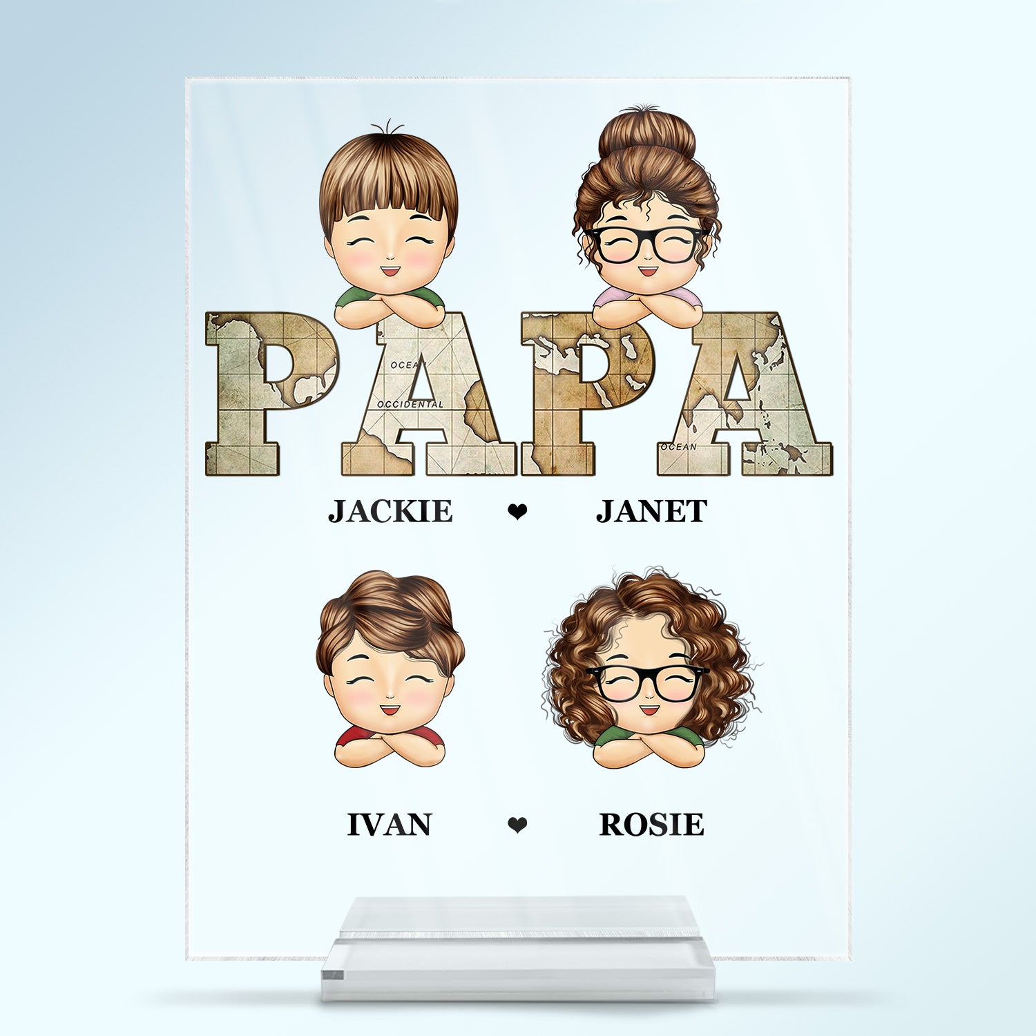 Vintage Map Papa Title - Birthday, Loving Gift For Dad, Father, Papa, Grandpa, Grandfather - Personalized Custom Vertical Rectangle Acrylic Plaque