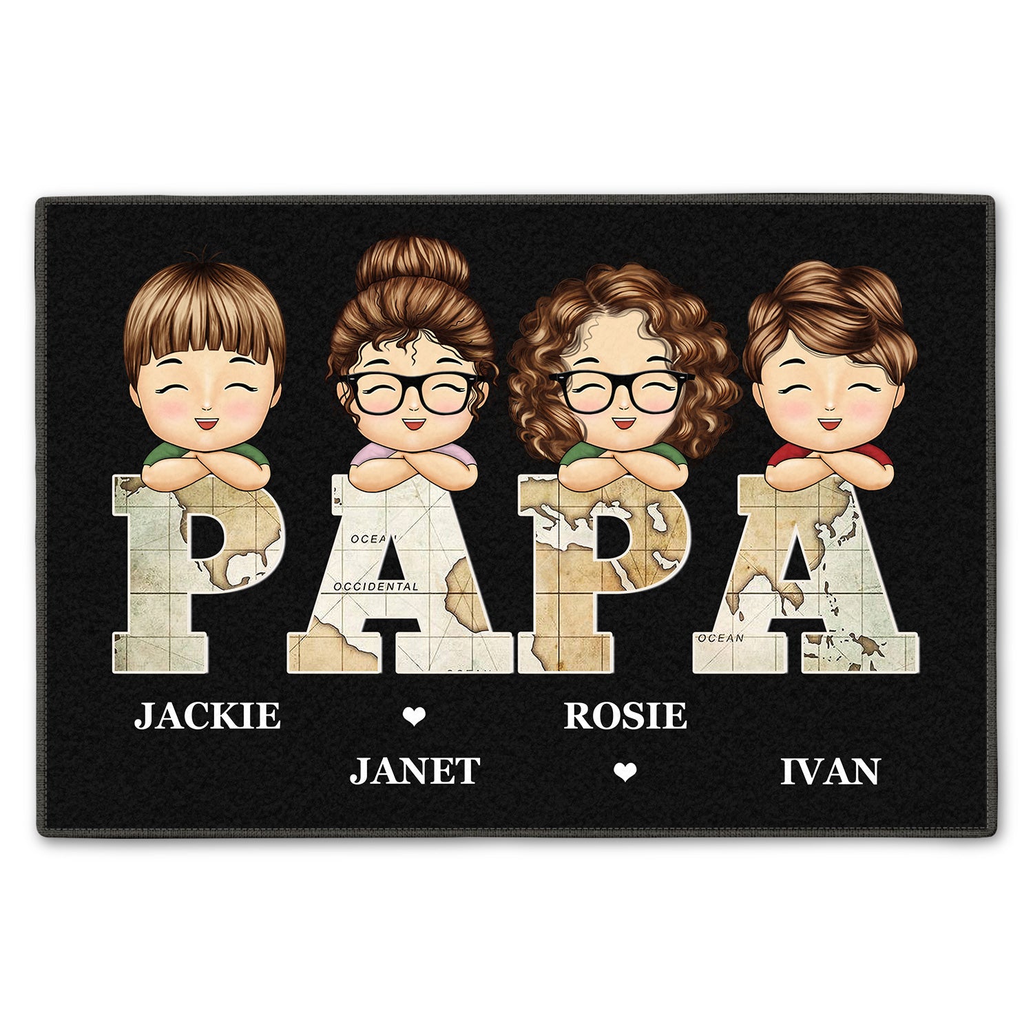 Vintage Map Papa Title - Birthday, Loving Gift For Dad, Father, Papa, Grandpa, Grandfather - Personalized Custom Doormat