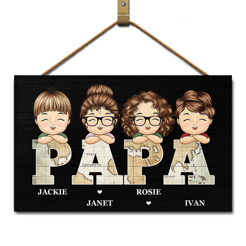 Vintage Map Papa Title - Birthday, Loving Gift For Dad, Father, Papa, Grandpa, Grandfather - Personalized Custom Wood Rectangle Sign
