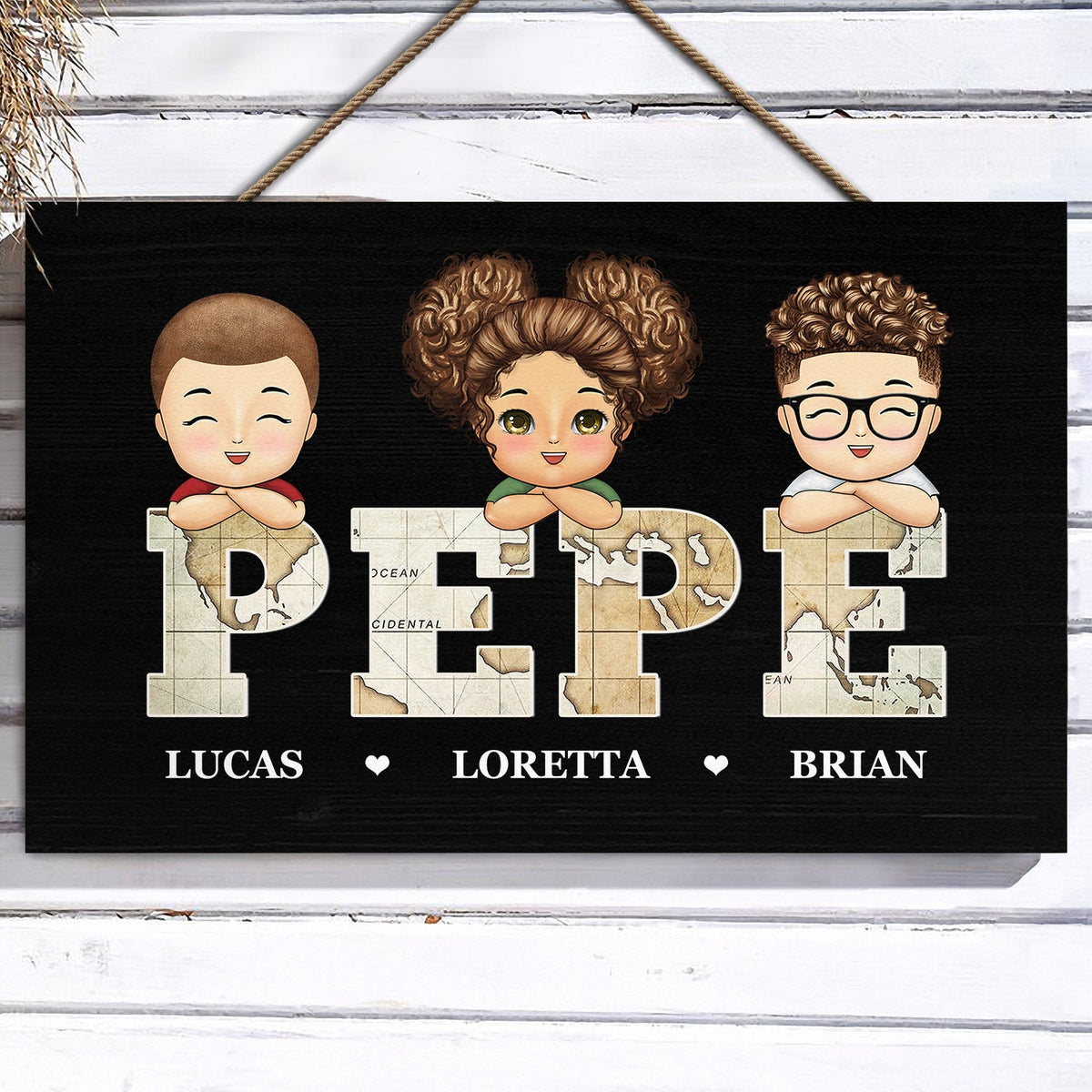 Vintage Map Papa Title - Birthday, Loving Gift For Dad, Father, Papa, Grandpa, Grandfather - Personalized Custom Wood Rectangle Sign