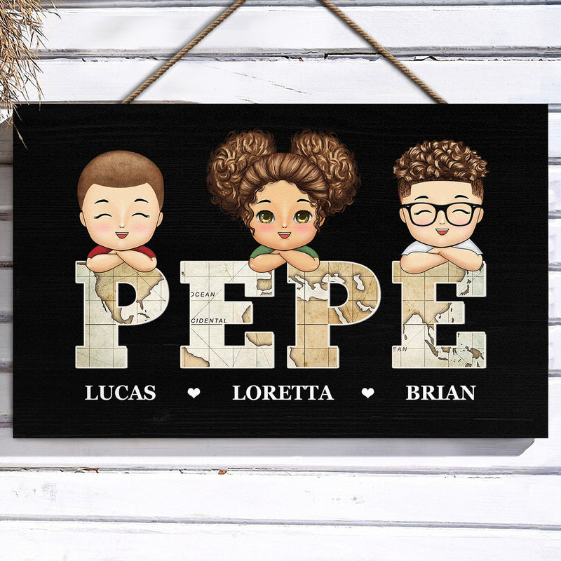 Vintage Map Papa Title - Birthday, Loving Gift For Dad, Father, Papa, Grandpa, Grandfather - Personalized Custom Wood Rectangle Sign