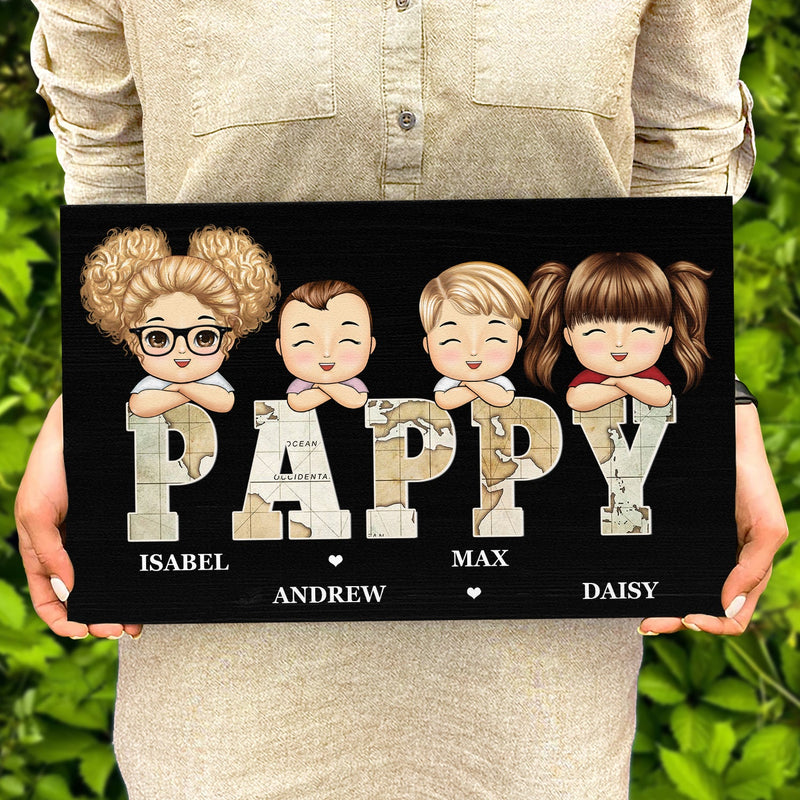 Vintage Map Papa Title - Birthday, Loving Gift For Dad, Father, Papa, Grandpa, Grandfather - Personalized Custom Wood Rectangle Sign