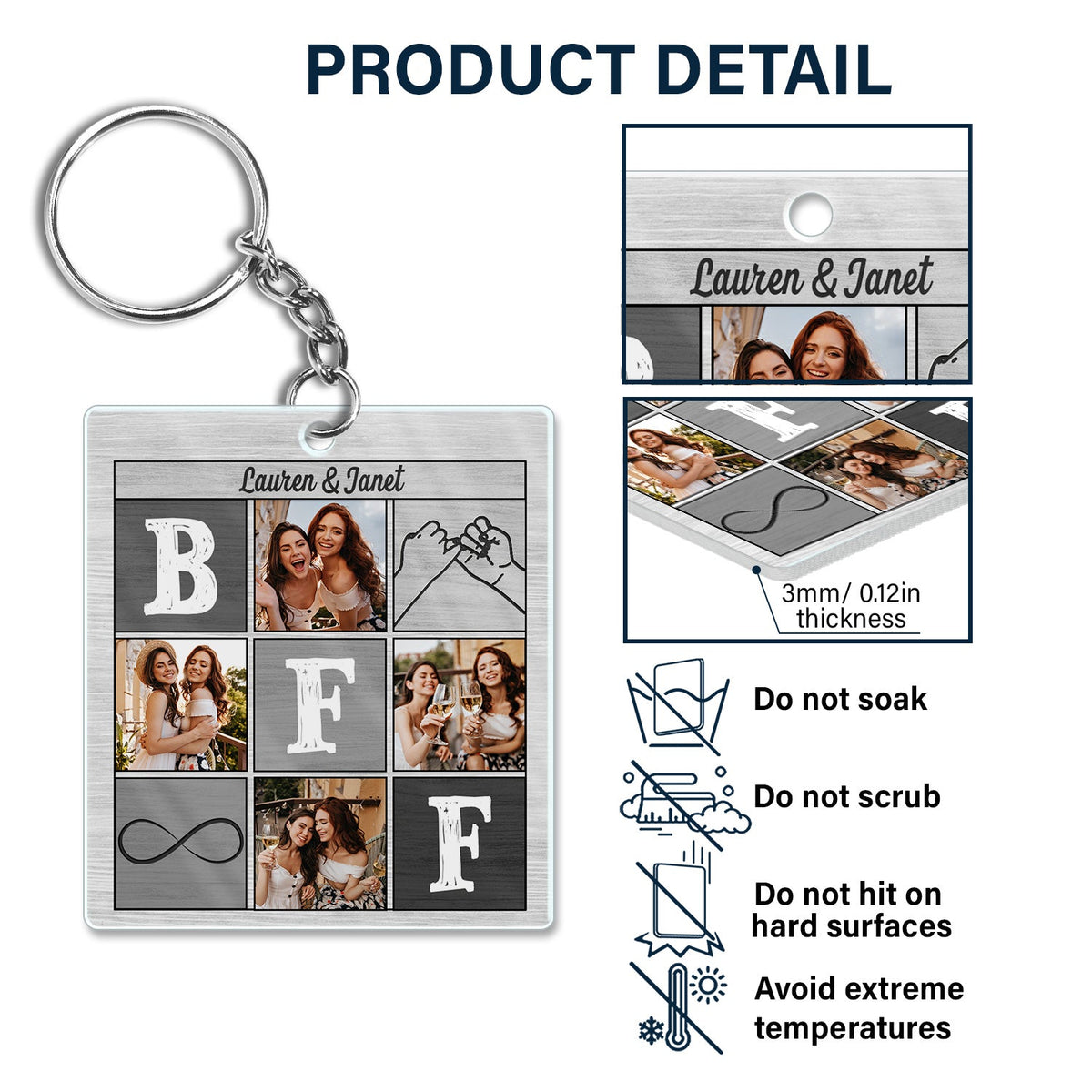 Custom Photo A Little Pocket Hug For My Bestie - Anniversary, Loving, Birthday Gift For Best Friends, BFF, Sister - Personalized Custom Acrylic Keychain