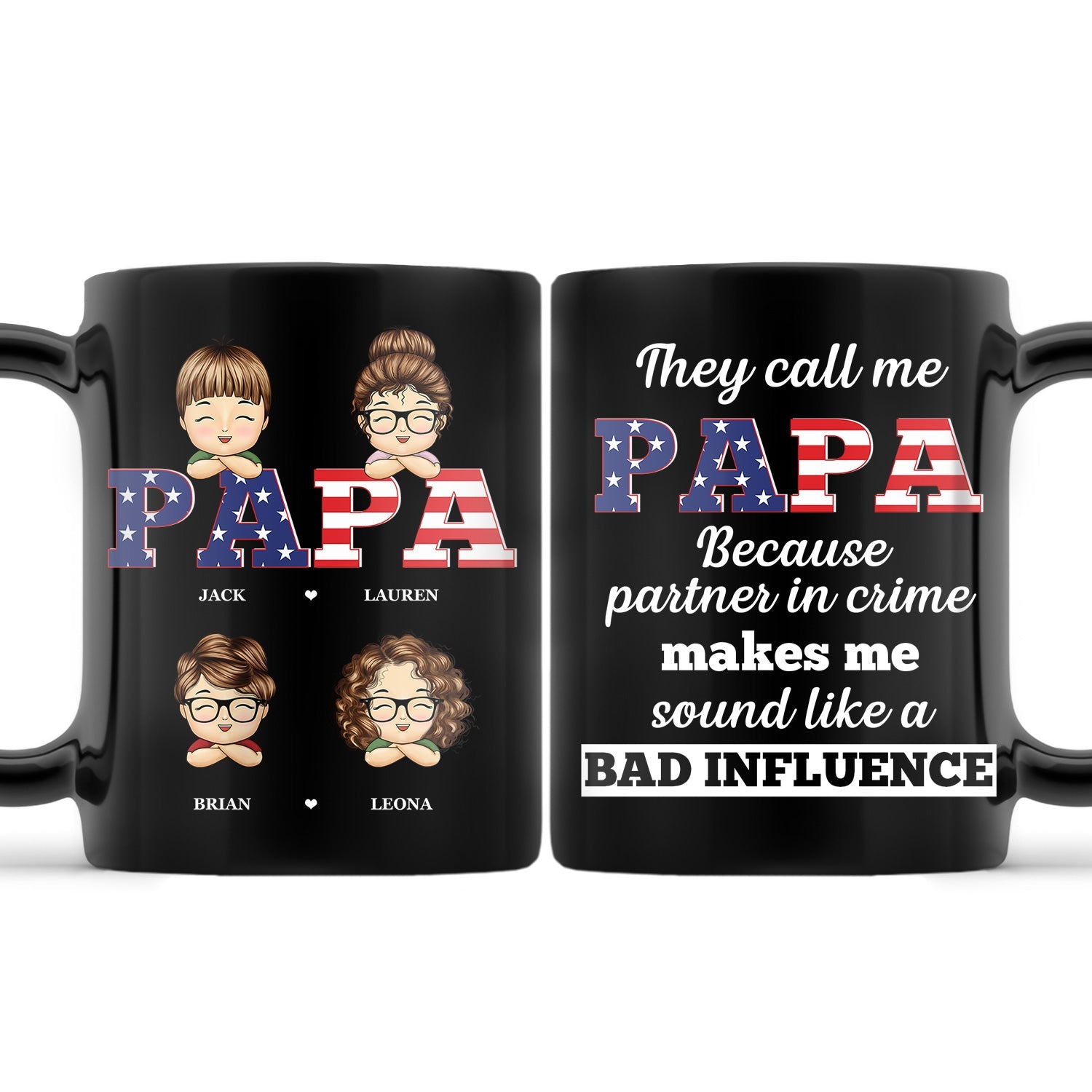 Stars And Stripes Papa Title - Birthday, Loving Gift For Dad, Father, Papa, Grandpa, Grandfather - Personalized Custom Black Mug