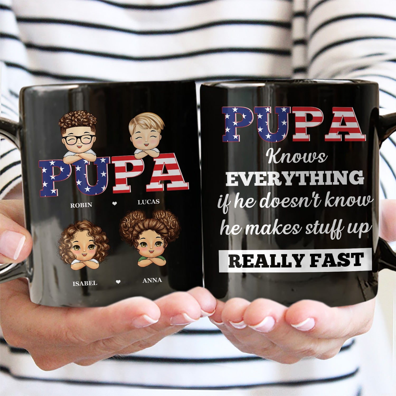 Stars And Stripes Papa Title - Birthday, Loving Gift For Dad, Father, Papa, Grandpa, Grandfather - Personalized Custom Black Mug