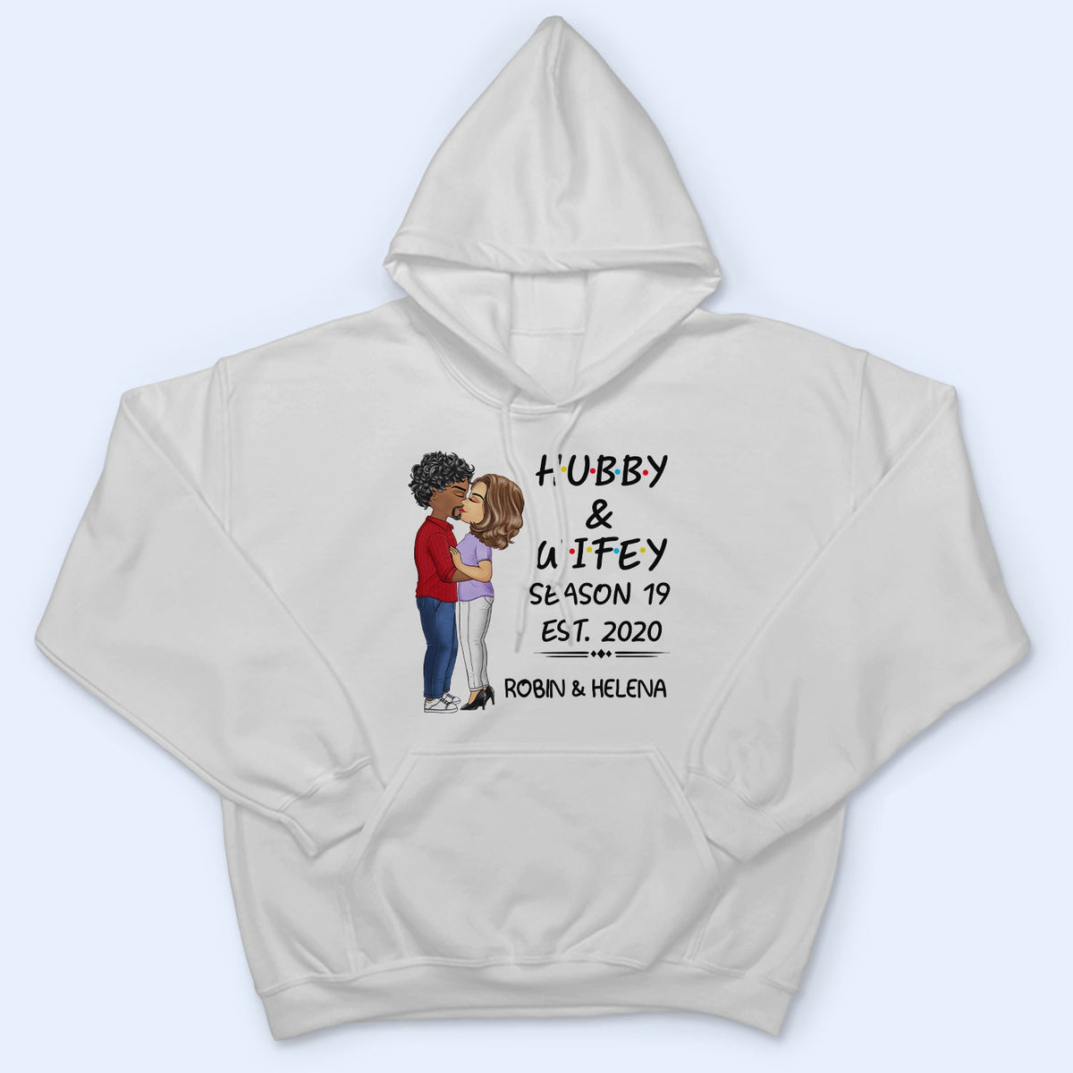 Hubby And Wifey Seasons Chibi Kissing Couple Sideview - Birthday, Anniversary Gift For Spouse, Lover, Husband, Wife, Boyfriend, Girlfriend - Personalized T Shirt