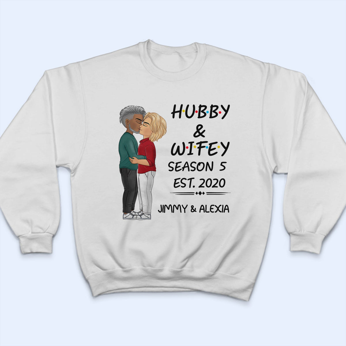 Hubby And Wifey Seasons Chibi Kissing Couple Sideview - Birthday, Anniversary Gift For Spouse, Lover, Husband, Wife, Boyfriend, Girlfriend - Personalized T Shirt