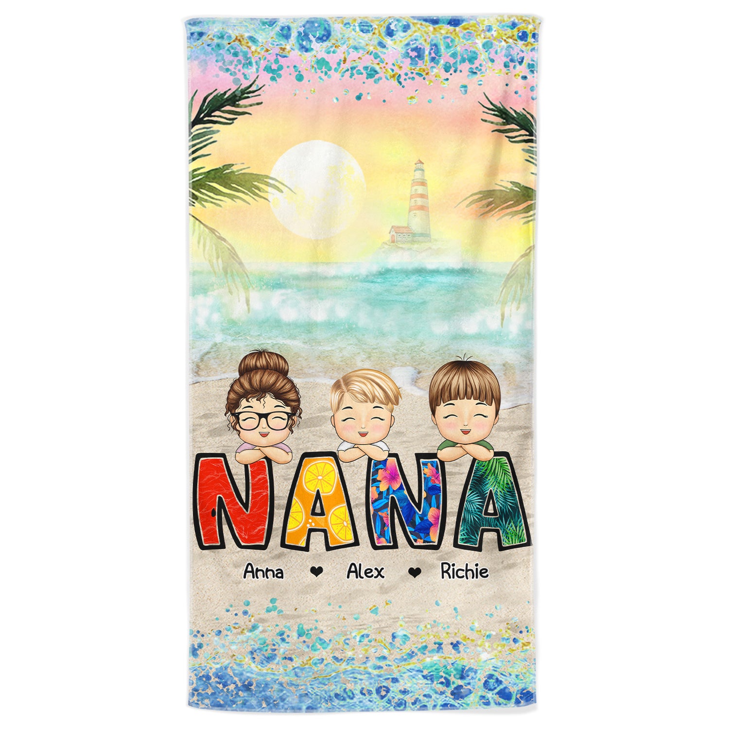 Beach Nana Title - Birthday, Loving Gift For Mom, Mother, Mama, Grandma, Grandmother - Personalized Beach Towel