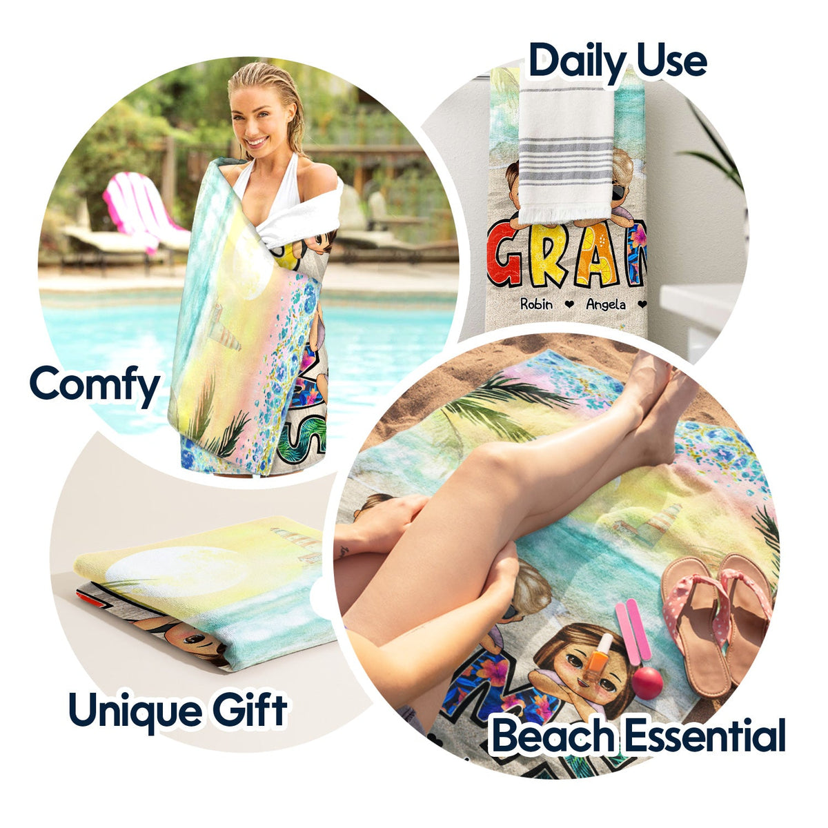 Beach Nana Title - Birthday, Loving Gift For Mom, Mother, Mama, Grandma, Grandmother - Personalized Beach Towel