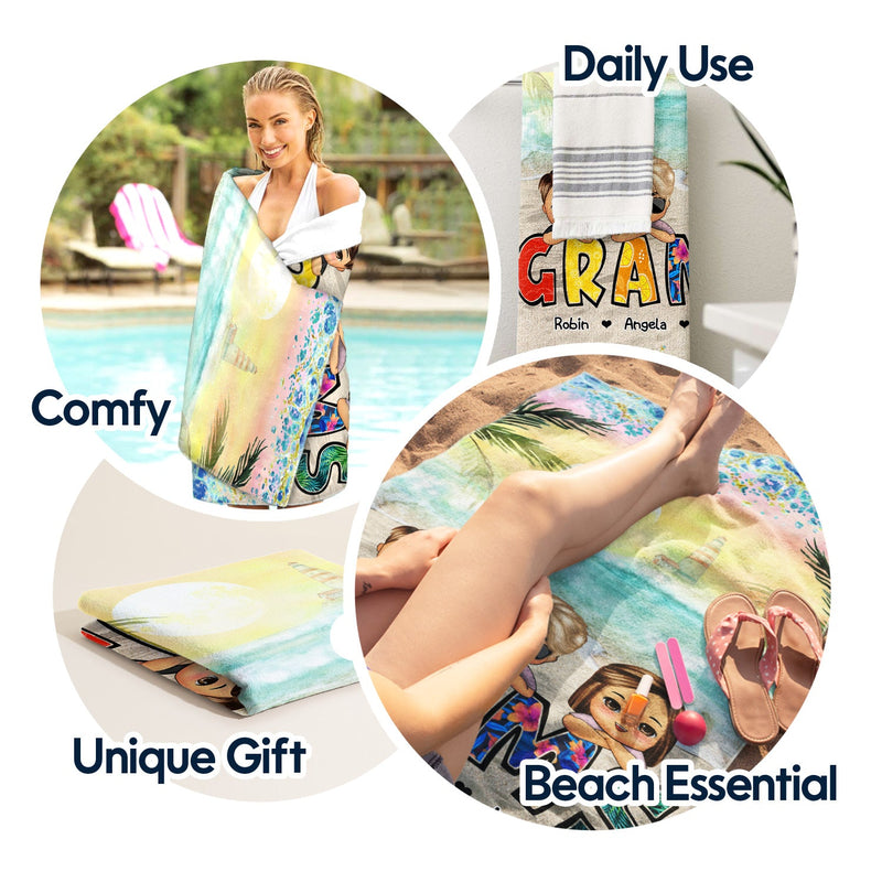 Beach Nana Title - Birthday, Loving Gift For Mom, Mother, Mama, Grandma, Grandmother - Personalized Beach Towel