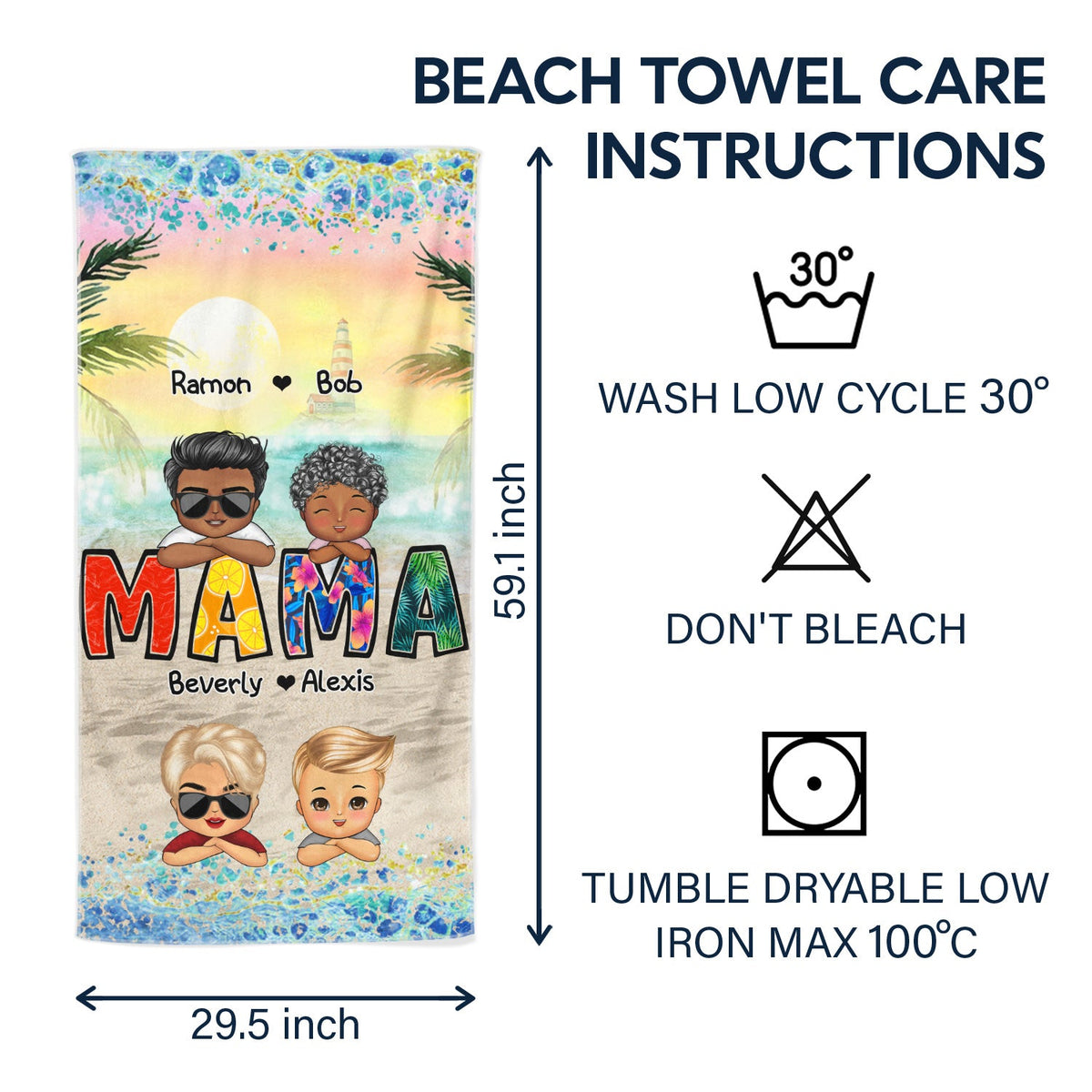 Beach Nana Title - Birthday, Loving Gift For Mom, Mother, Mama, Grandma, Grandmother - Personalized Beach Towel