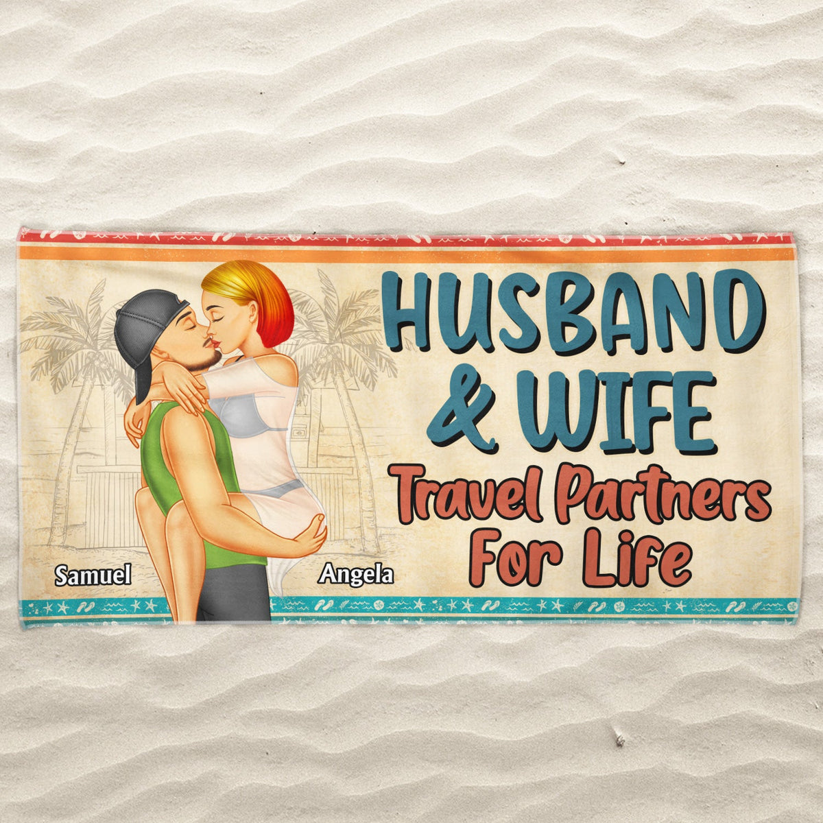 Travel Partners For Life - Personalized Round Beach Towel - Gift For Couples, Husband Wife