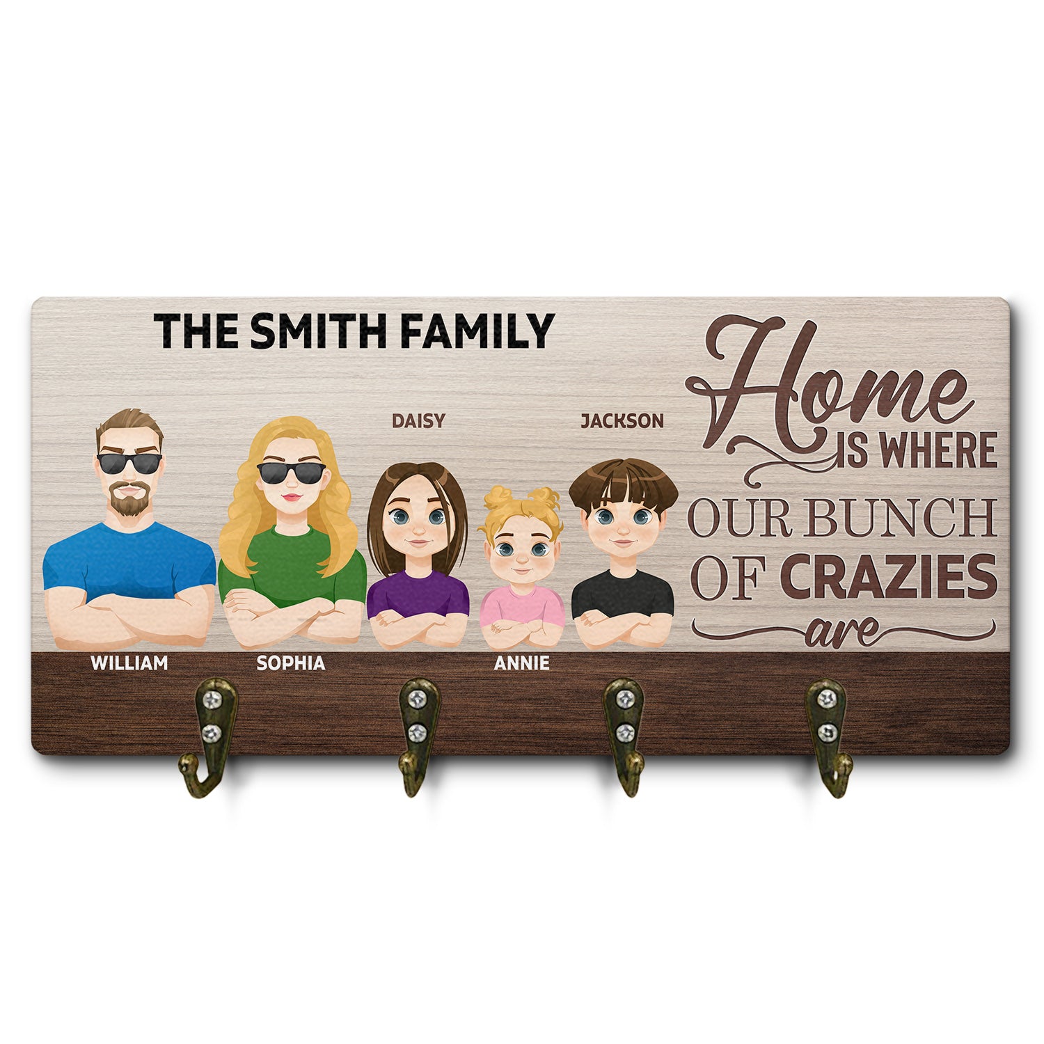 Home Is Where Our Bunch Of Crazies Are - Birthday, Decor, Housewarming, Anniversary, Funny Gift For Couple, Parents, Family - Personalized Wood Key Holder
