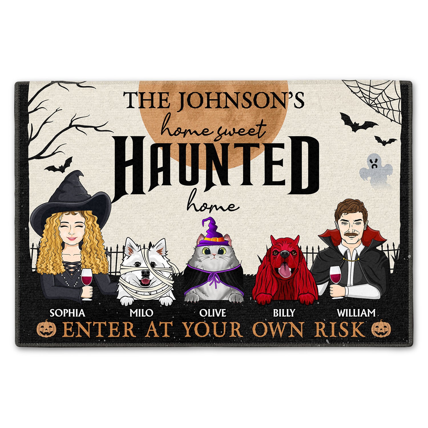 Home Haunted Home Enter At Your Own Risk - Halloween, Birthday, Home Warming, Funny Gift For Couples, Dog, Cat Lovers - Personalized Doormat