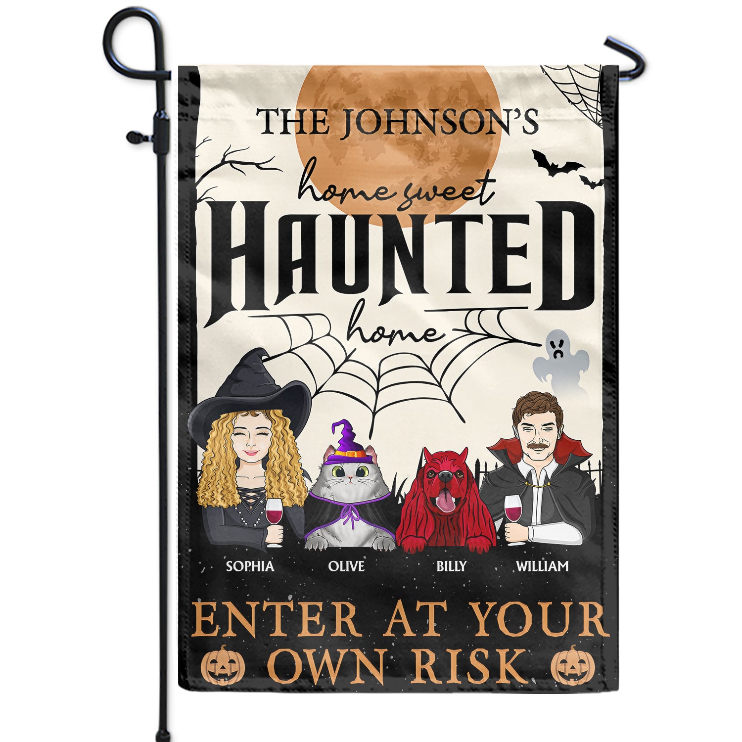Home Haunted Home Enter At Your Own Risk - Halloween, Birthday, Home Warming, Funny Gift For Couples, Dog, Cat Lovers - Personalized Flag