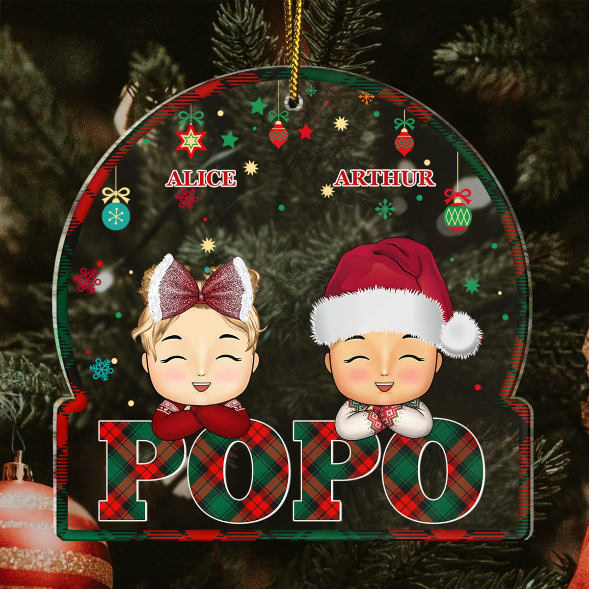 Red & Green Plaid Title - Christmas, Birthday, Loving Gift For Dad, Mom, Papa, Nana, Grandpa, Grandma - Personalized Custom Shaped Acrylic Ornament