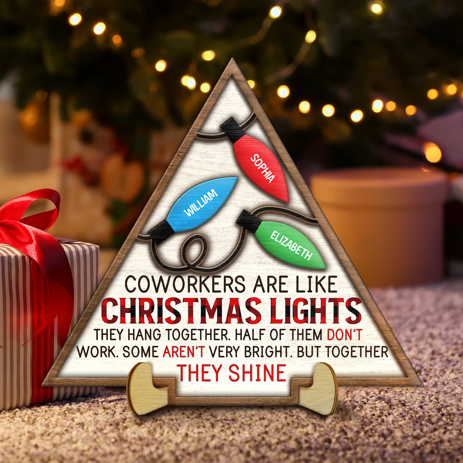 Coworkers Are Like Christmas Lights - Christmas Gift For Colleagues, Besties - Personalized 2-Layered Wooden Plaque With Stand