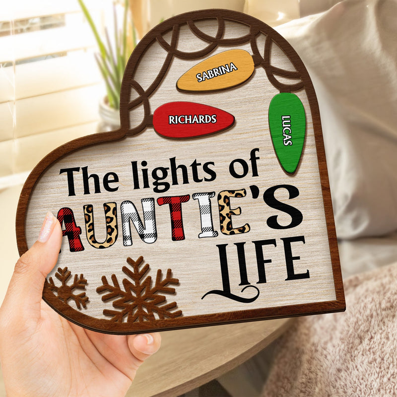 The Lights Of Nana's Life - Christmas Gift For Grandma, Mom - Personalized 2-Layered Wooden Plaque With Stand