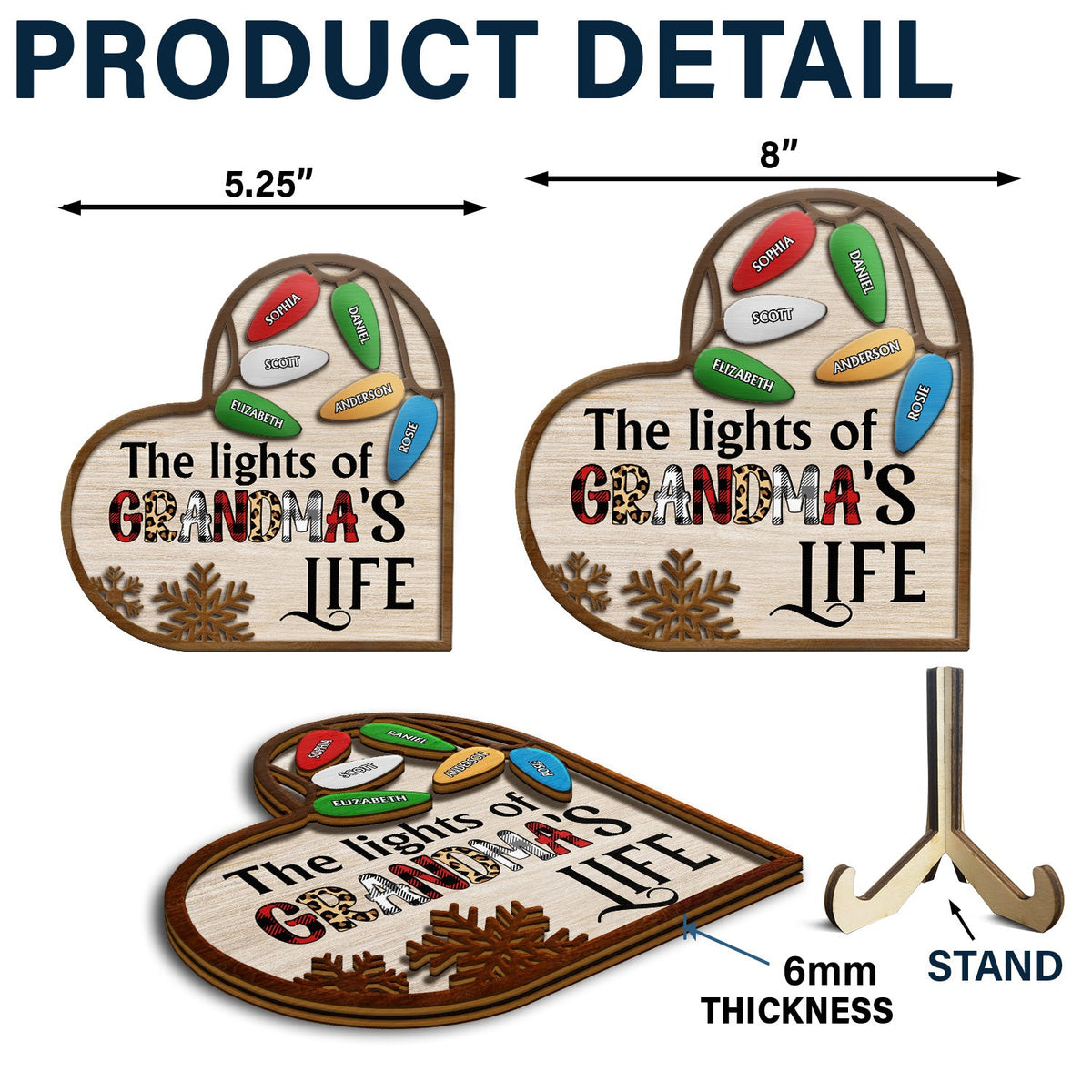 The Lights Of Nana's Life - Christmas Gift For Grandma, Mom - Personalized 2-Layered Wooden Plaque With Stand