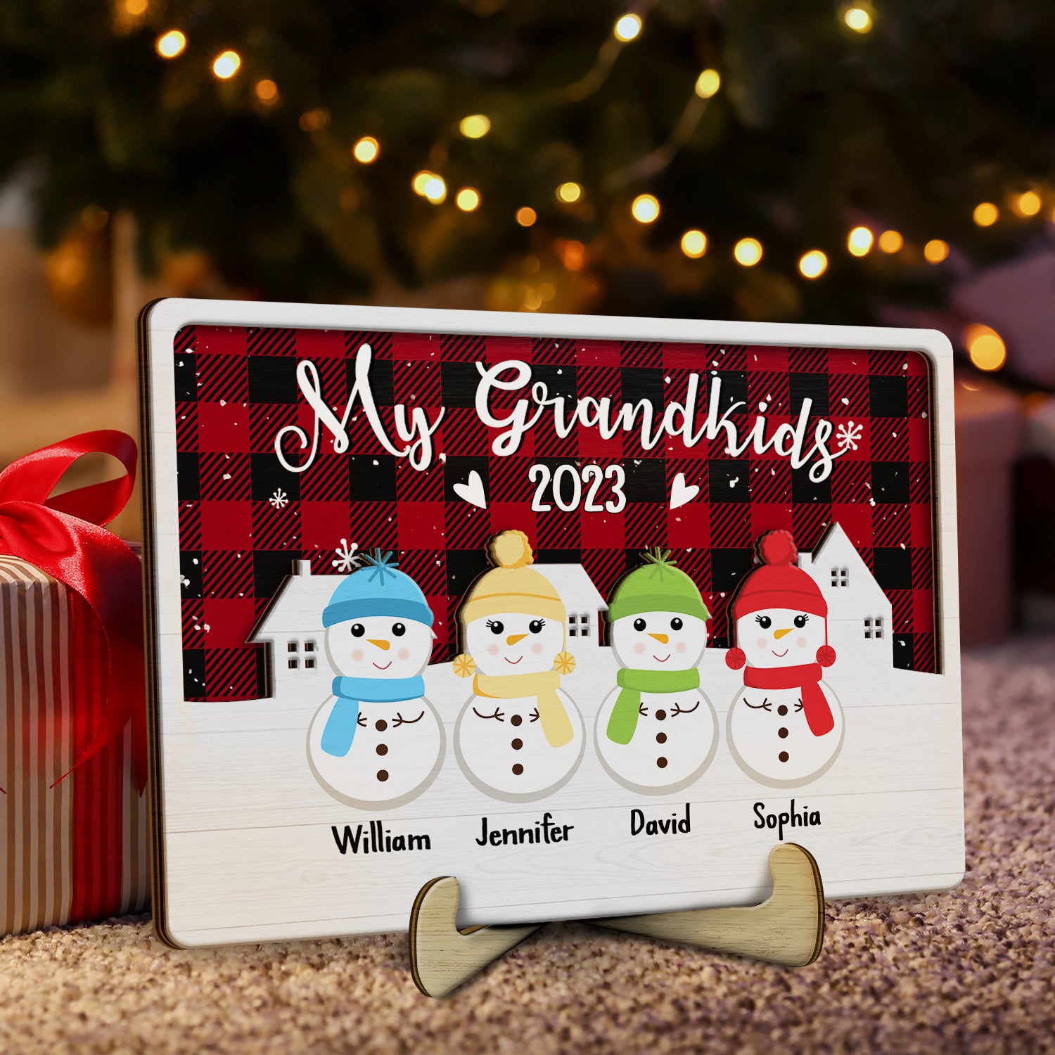 My Grandkids - Christmas, Loving Gift For Grandparents, Grandma, Grandpa, Family - Personalized 2-Layered Wooden Plaque With Stand