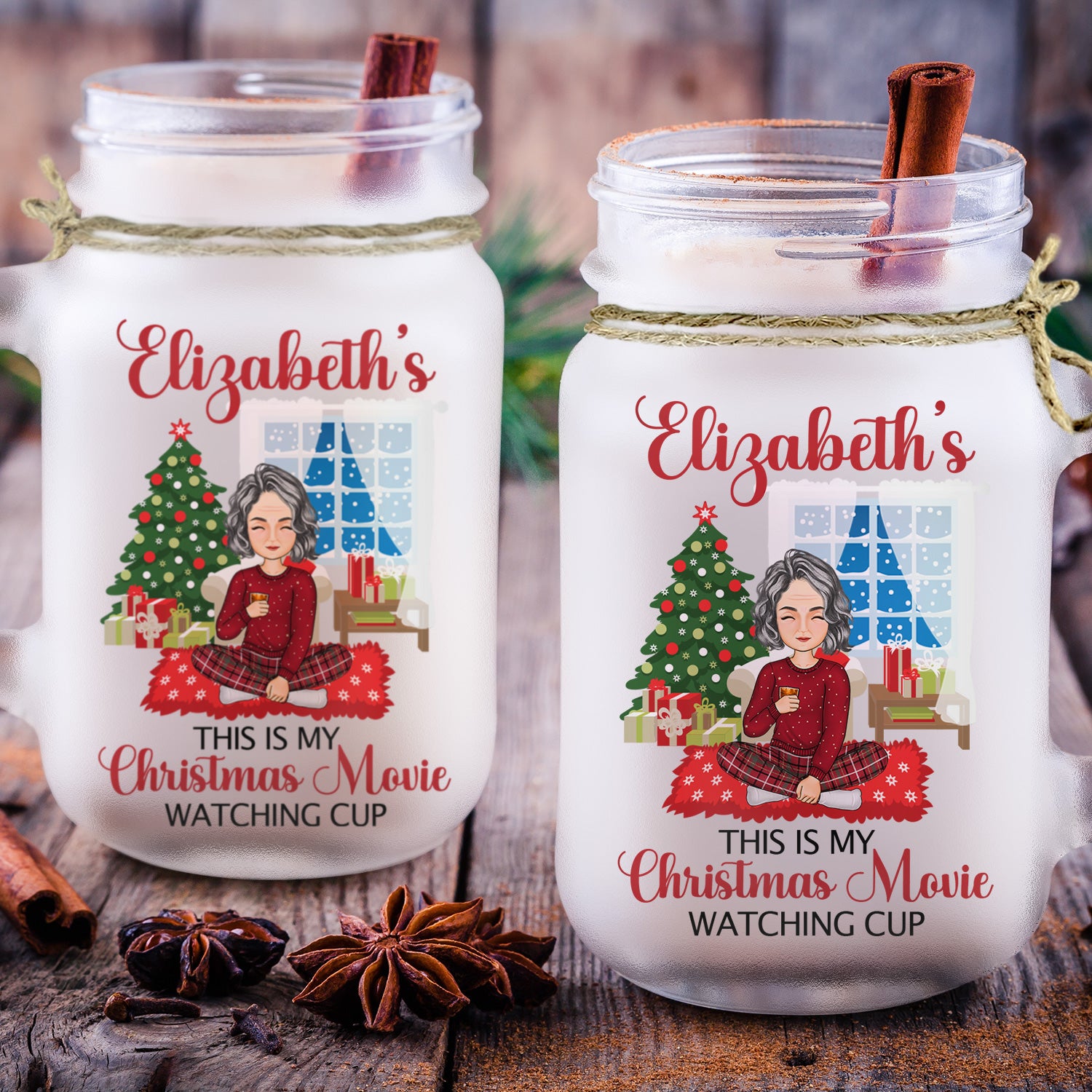 My Christmas Movie Cup - Personalized Mason Jar Cup With Straw