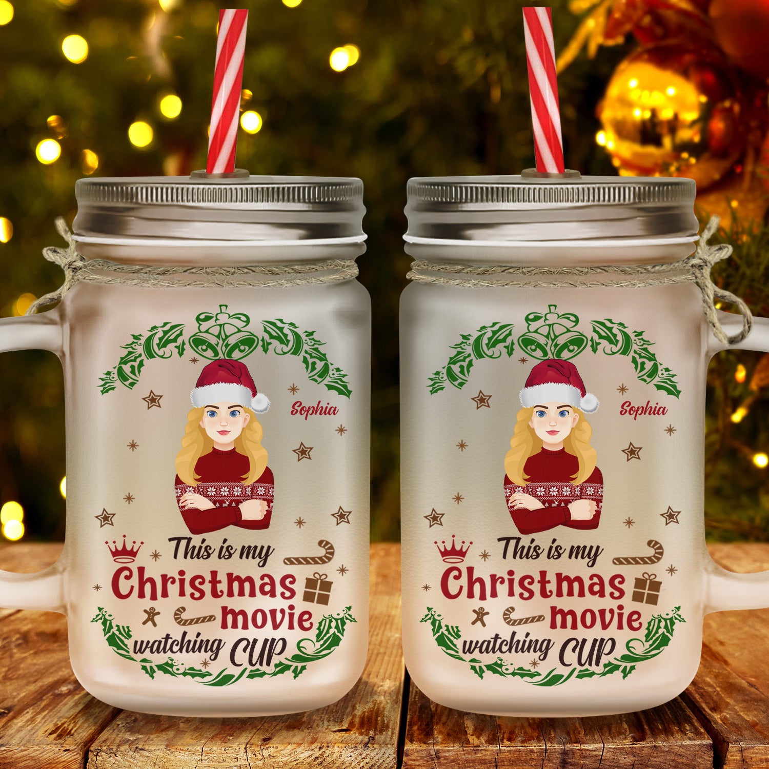 This Is My Christmas Movie Watching Cup Flat Art - Holiday, Xmas Gift - Personalized Mason Jar Cup With Straw