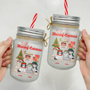 Meowy Catmas Funny Cartoon Cats - Christmas Gift For Cat Lovers - Personalized Mason Jar Cup With Straw