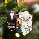 Our First Christmas Married - Xmas, Anniversary Gift For Spouse, Husband, Wife - Personalized Medallion Wooden Ornament