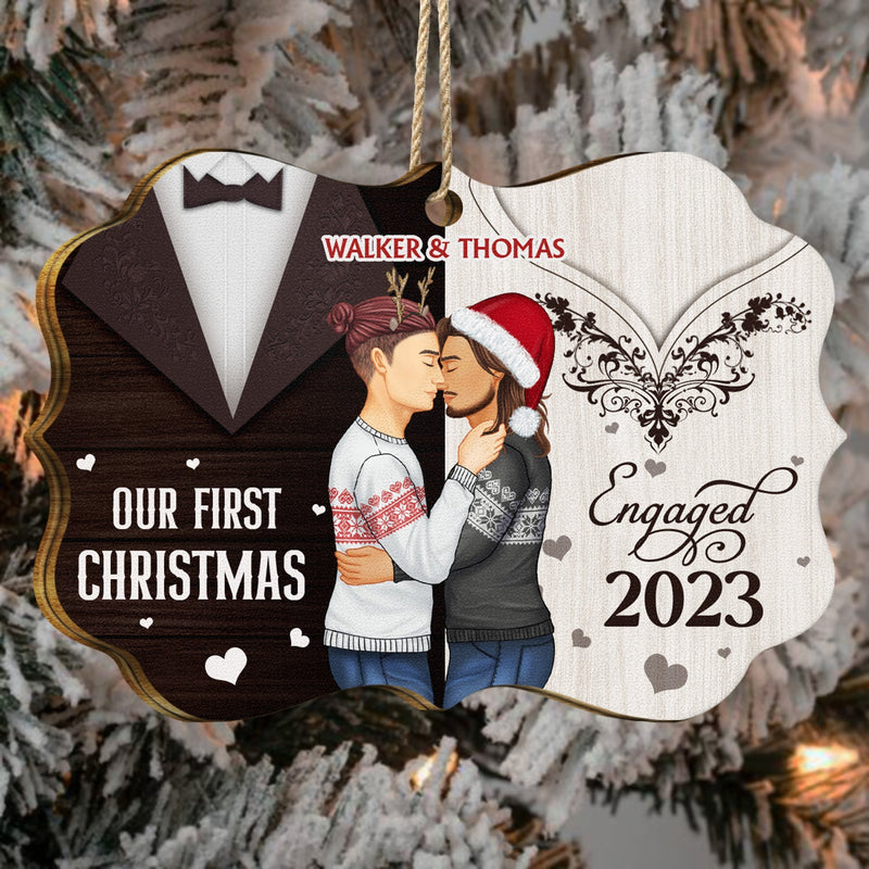 Our First Christmas Married - Xmas, Anniversary Gift For Spouse, Husband, Wife - Personalized Medallion Wooden Ornament