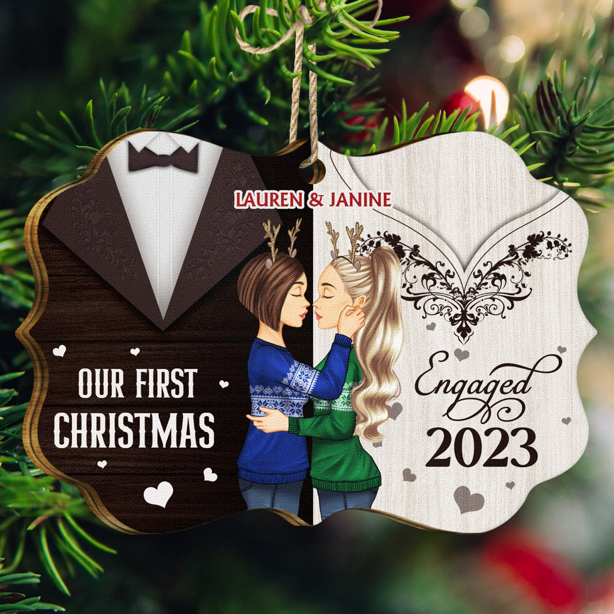 Our First Christmas Married - Xmas, Anniversary Gift For Spouse, Husband, Wife - Personalized Medallion Wooden Ornament