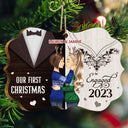 Our First Christmas Married - Xmas, Anniversary Gift For Spouse, Husband, Wife - Personalized Medallion Wooden Ornament