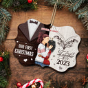 Our First Christmas Married - Xmas, Anniversary Gift For Spouse, Husband, Wife - Personalized Medallion Wooden Ornament