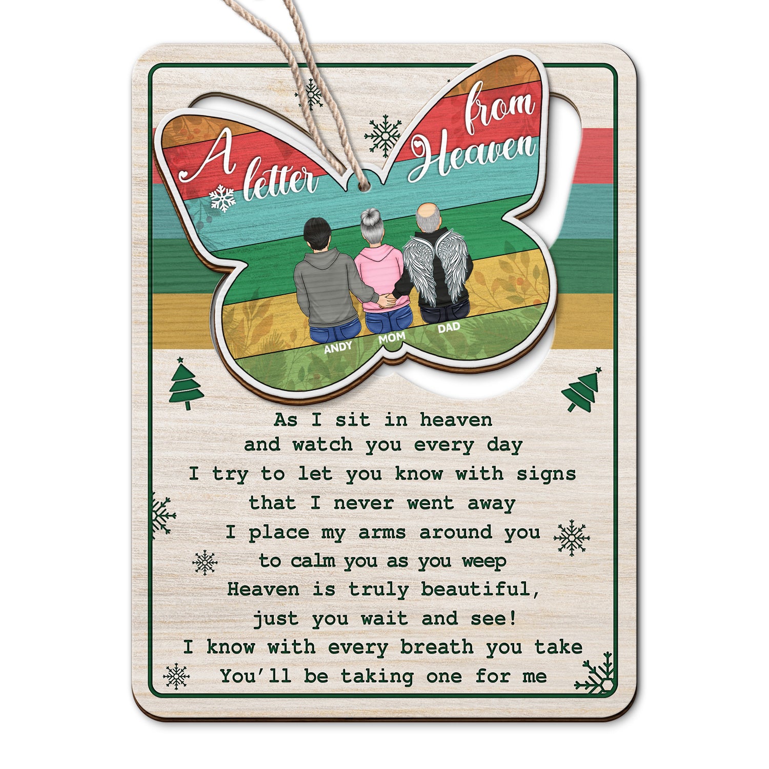 Christmas Family A Letter From Heaven - Memorial Gift - Personalized Wooden Card With Pop Out Ornament