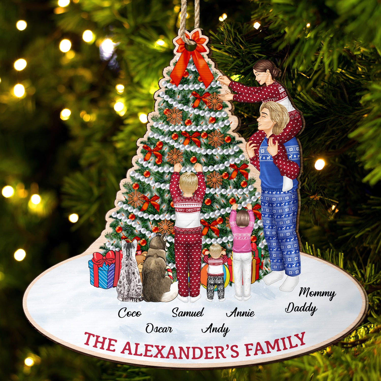 Christmas Family Decor Home - Gift For Parents, Couples, Pet Lovers - Personalized Wooden Cutout Ornament