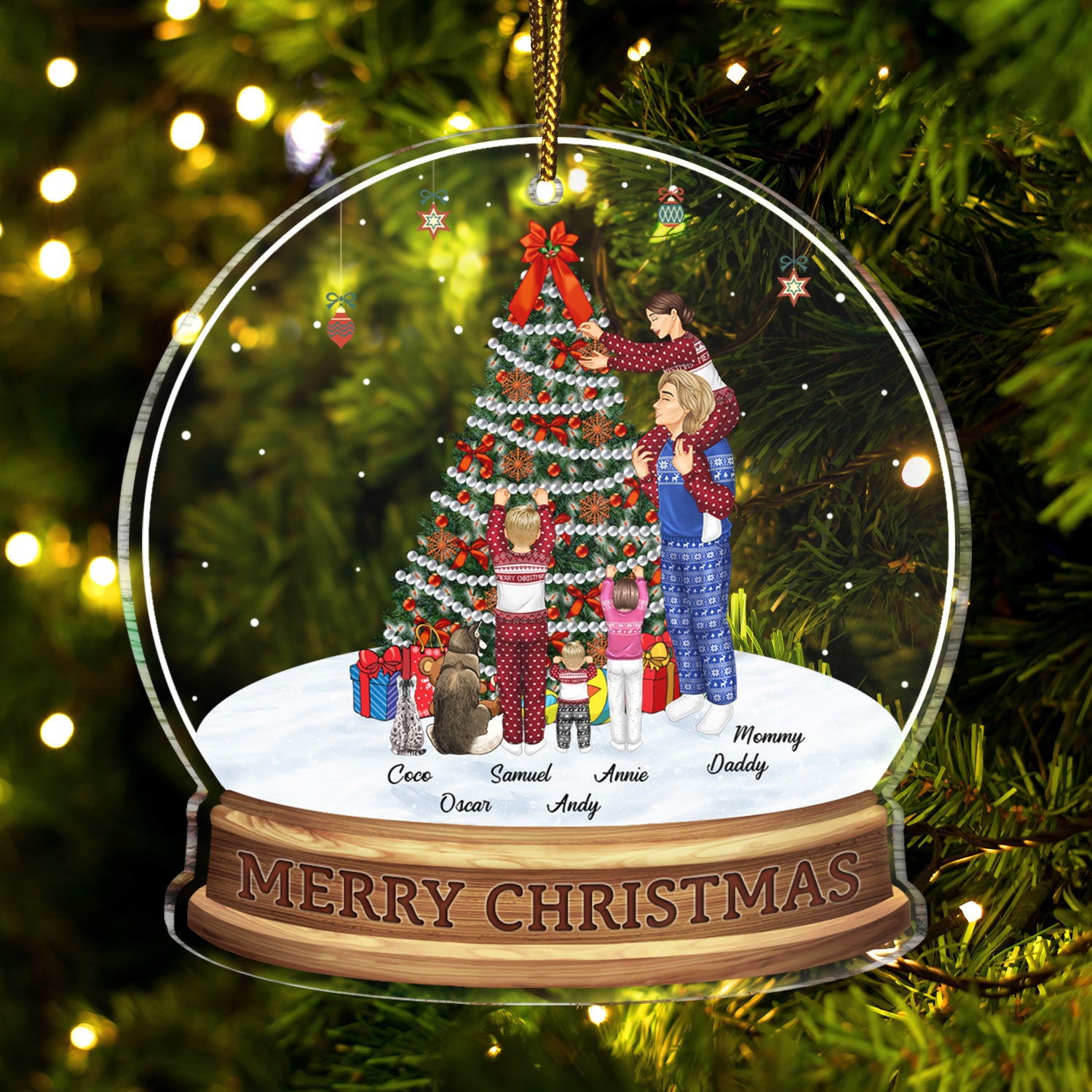 Merry Christmas Family Decor Home - Gift For Parents, Couples, Pet Lovers - Personalized Custom Shaped Acrylic Ornament