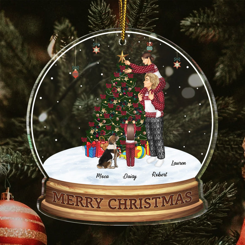 Merry Christmas Family Decor Home - Gift For Parents, Couples, Pet Lovers - Personalized Custom Shaped Acrylic Ornament