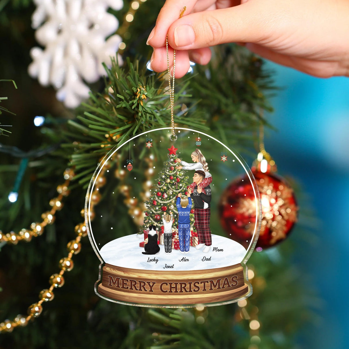 Merry Christmas Family Decor Home - Gift For Parents, Couples, Pet Lovers - Personalized Custom Shaped Acrylic Ornament