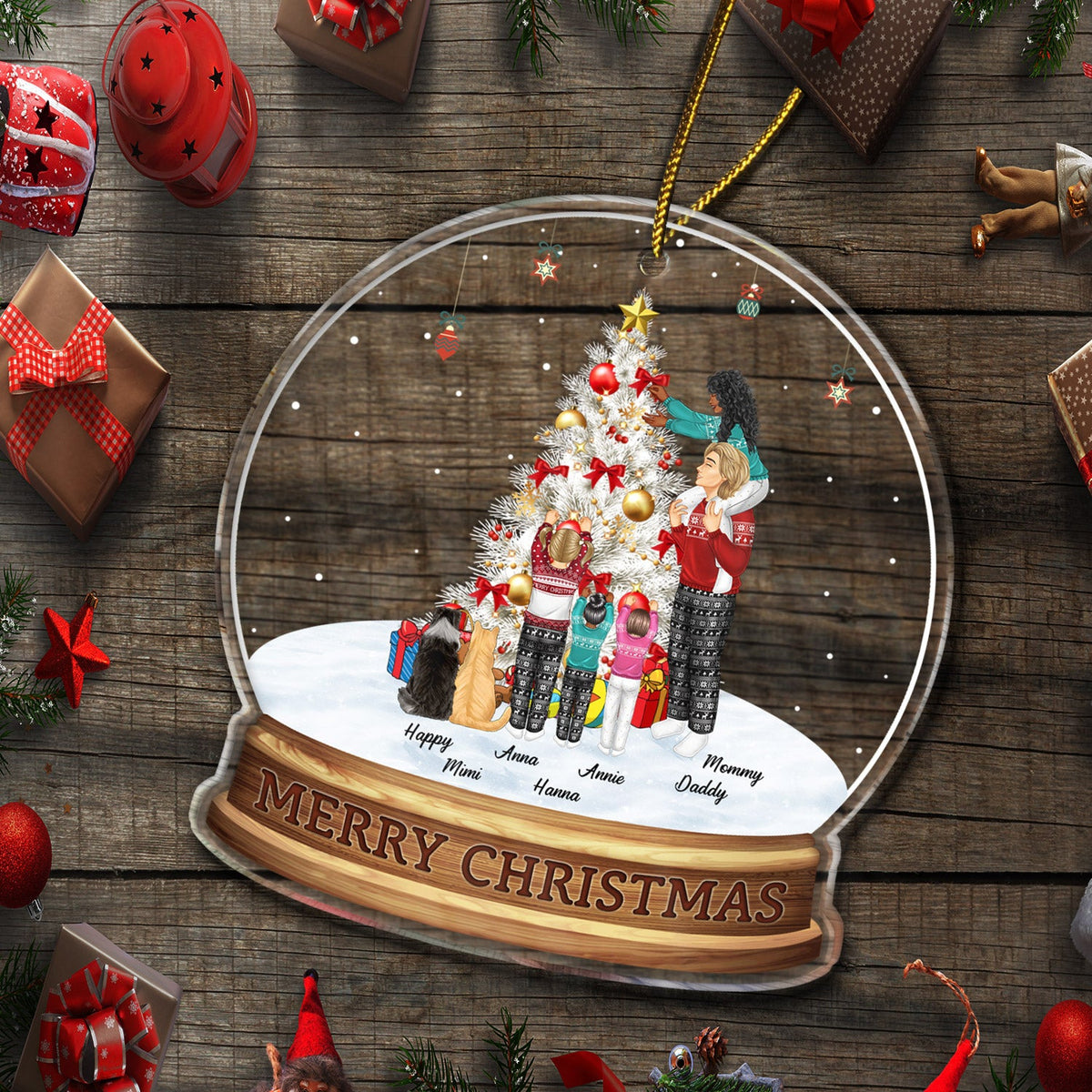 Merry Christmas Family Decor Home - Gift For Parents, Couples, Pet Lovers - Personalized Custom Shaped Acrylic Ornament