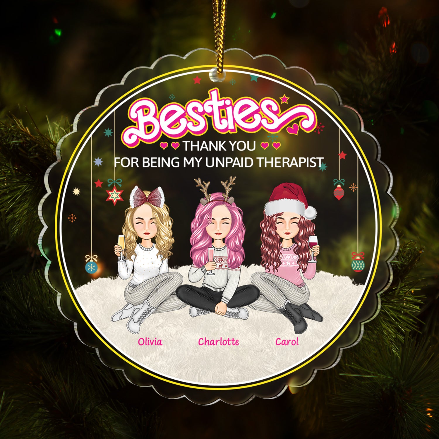 Besties Forever Thank You For Being My Unpaid Therapist - Christmas Gift For Bestie, Colleague, Sibling - Personalized Custom Shaped Acrylic Ornament