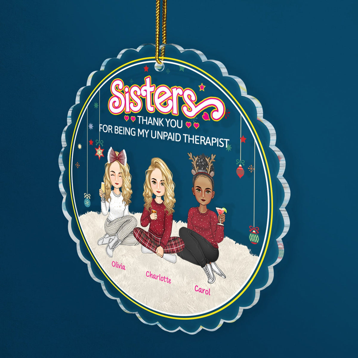 Besties Forever Thank You For Being My Unpaid Therapist - Christmas Gift For Bestie, Colleague, Sibling - Personalized Custom Shaped Acrylic Ornament