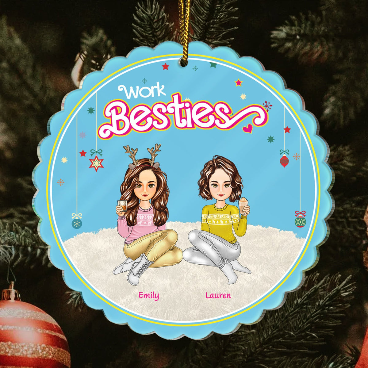 Besties Forever Thank You For Being My Unpaid Therapist - Christmas Gift For Bestie, Colleague, Sibling - Personalized Custom Shaped Acrylic Ornament