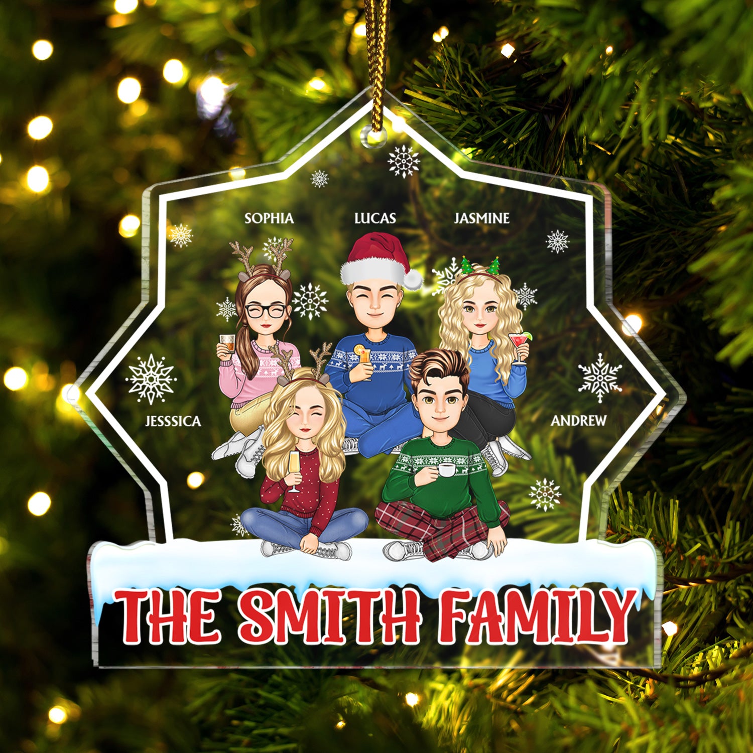 Cartoon Style - Christmas Gift For Family, Friends - Personalized Custom Shaped Acrylic Ornament