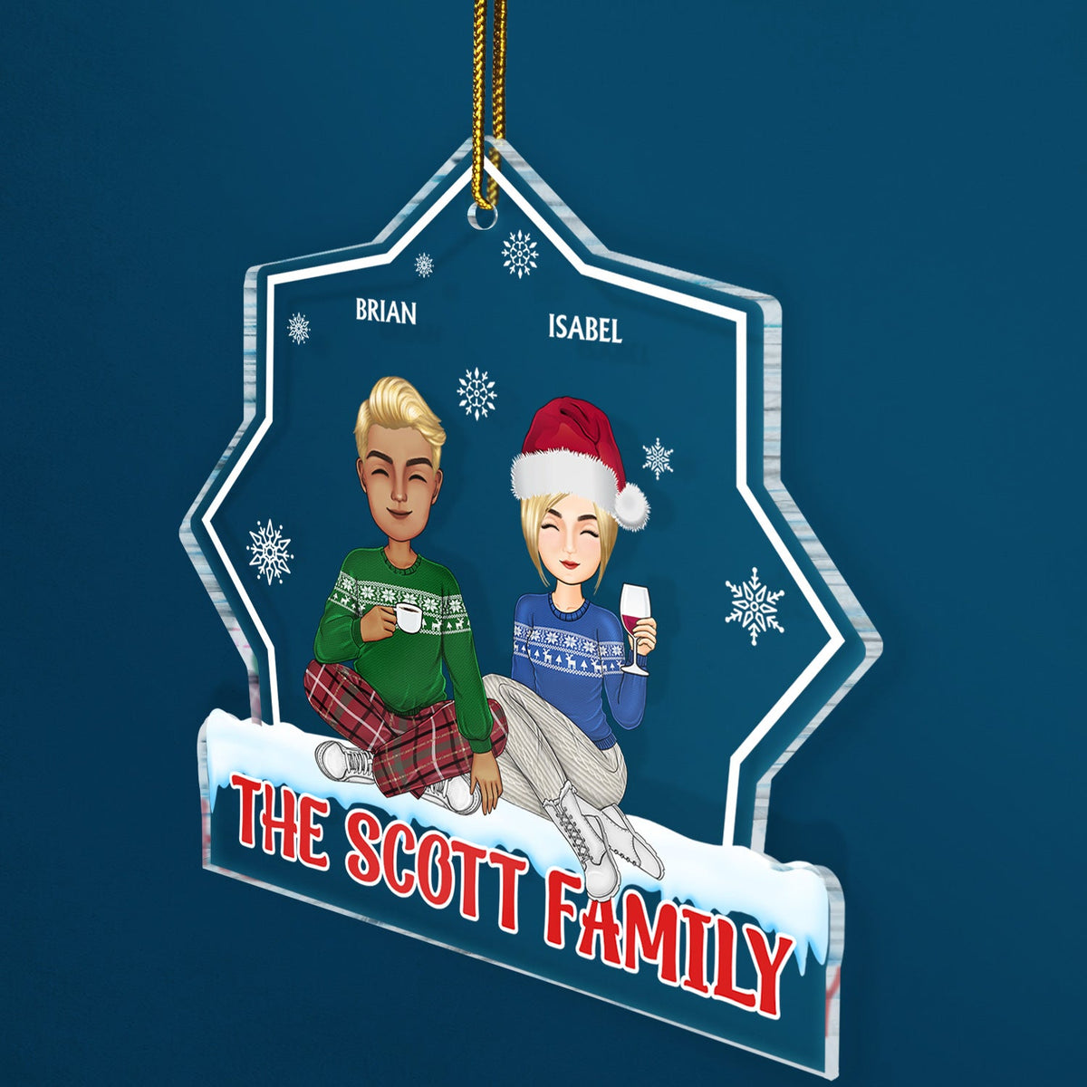 Style dessin animé - Cadeau de Noël pour la famille et les amis - Décoration acrylique personnalisée